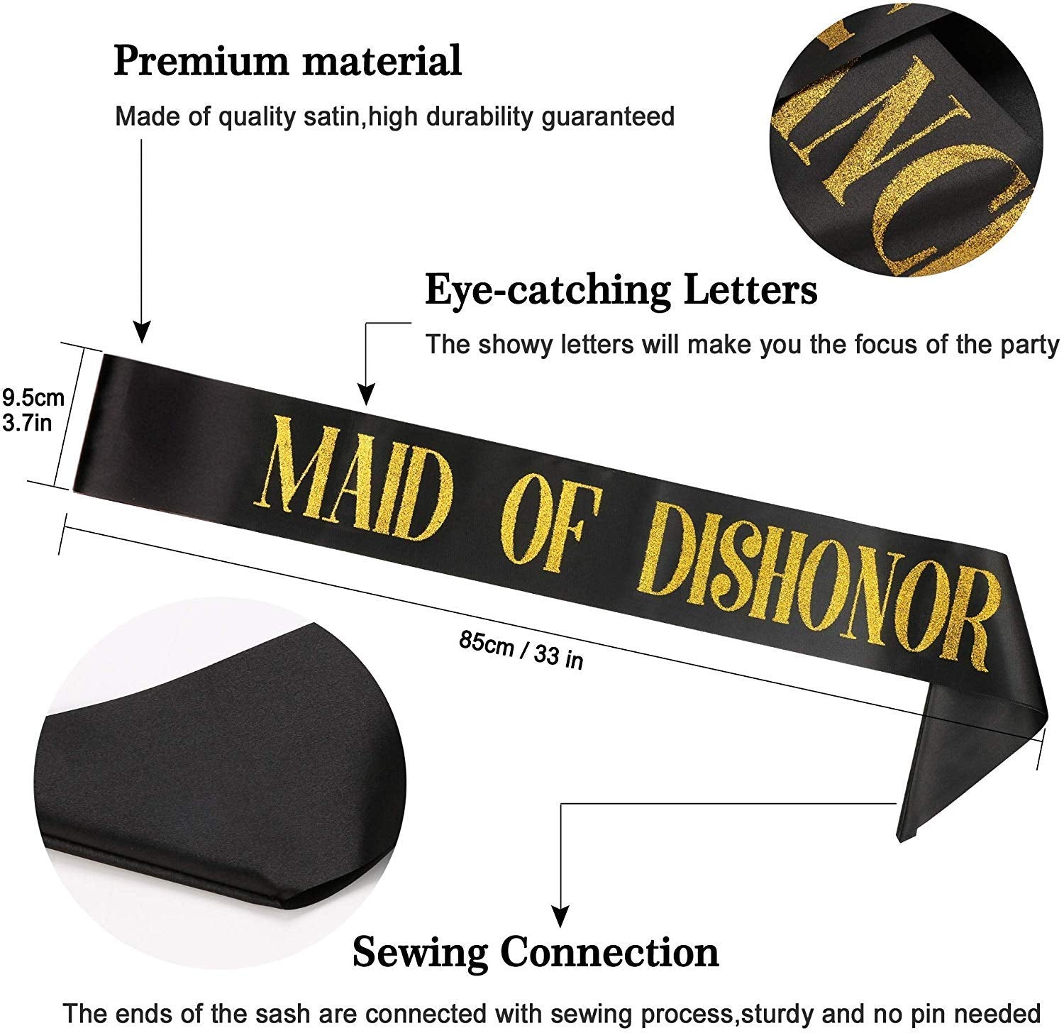 Phogary Bachelorette Sashes For Bridal Party (12 Pack) - 11 Black Team Bride Sashes With 1 White Bride To Be Sash